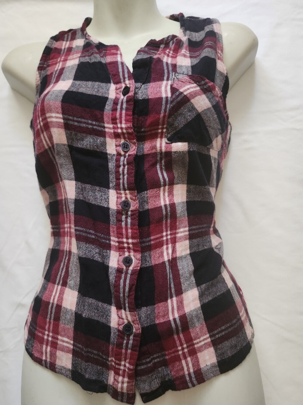Stoosh Red Black and Pink Plaid Button-Front Shirt